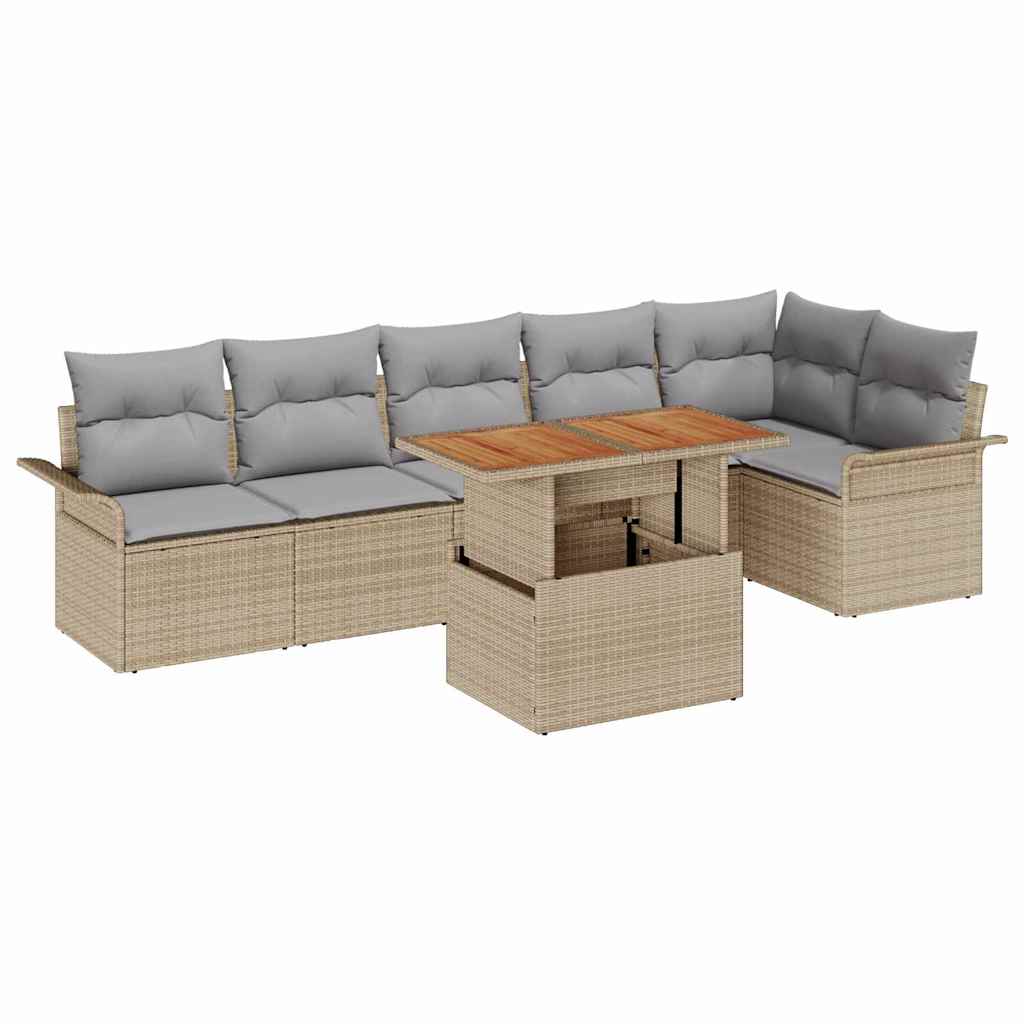 Tuinbankenset 7 st Beige en Licht Grijs poly rattan