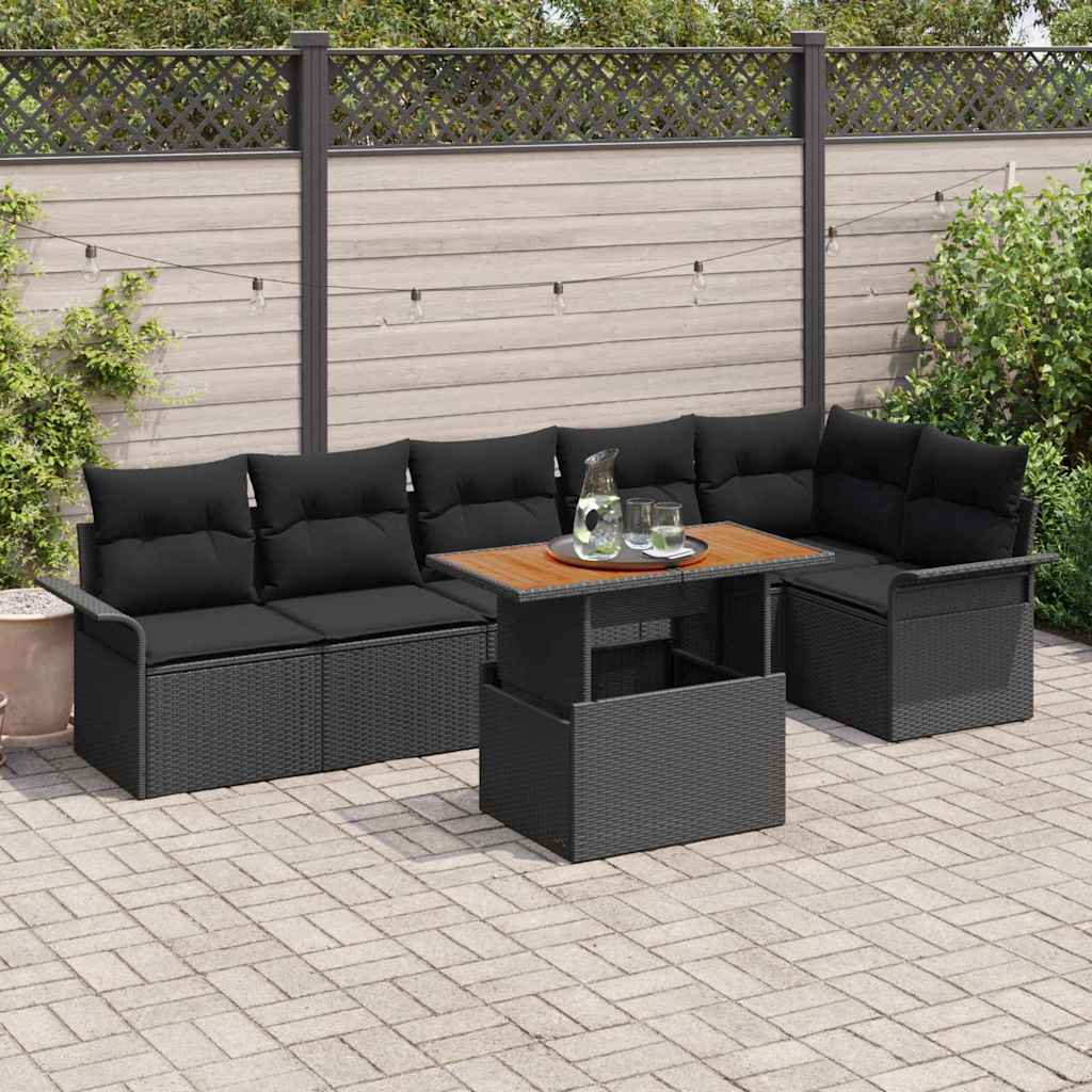 Tuinbankenset 7 st Zwart poly rattan