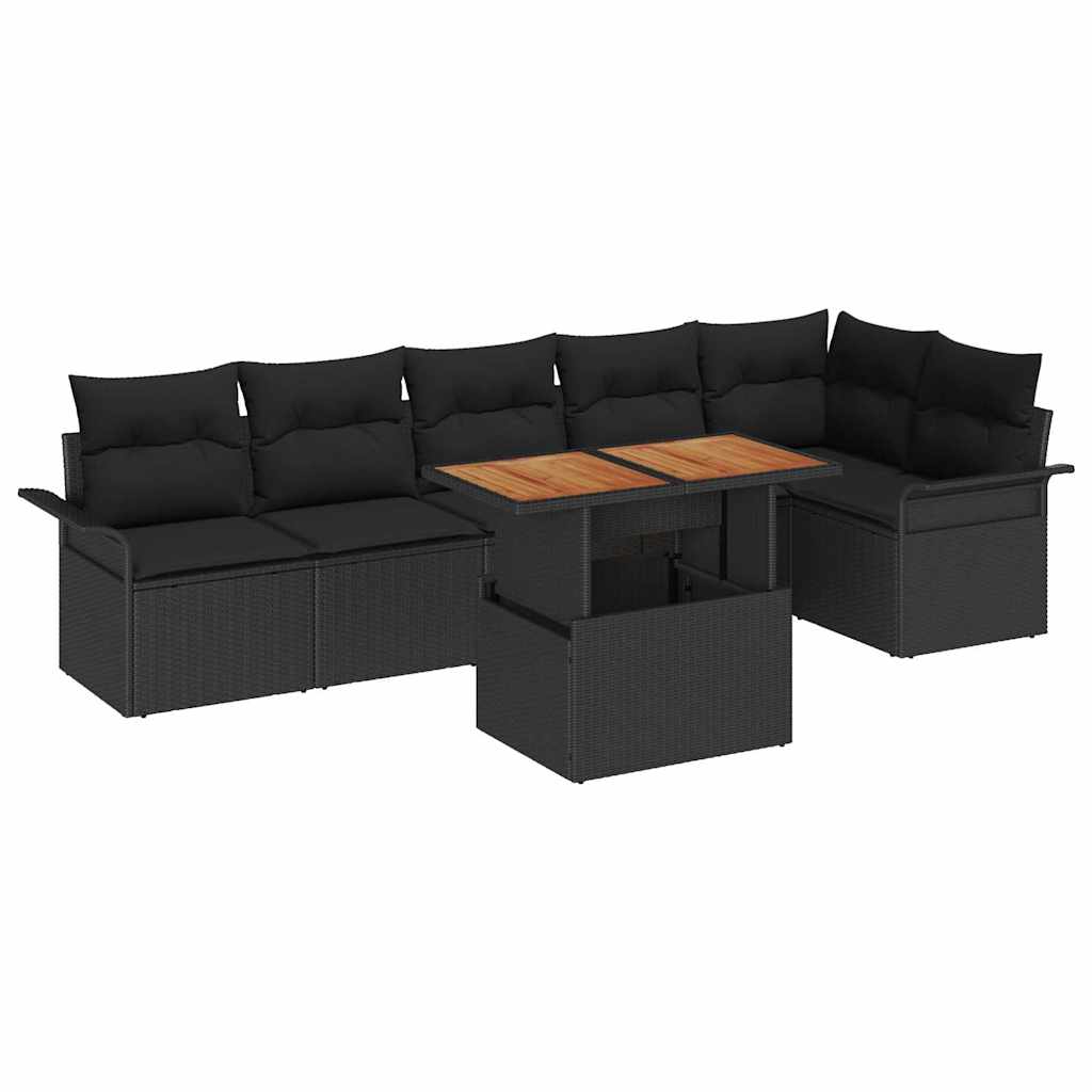 Tuinbankenset 7 st Zwart poly rattan