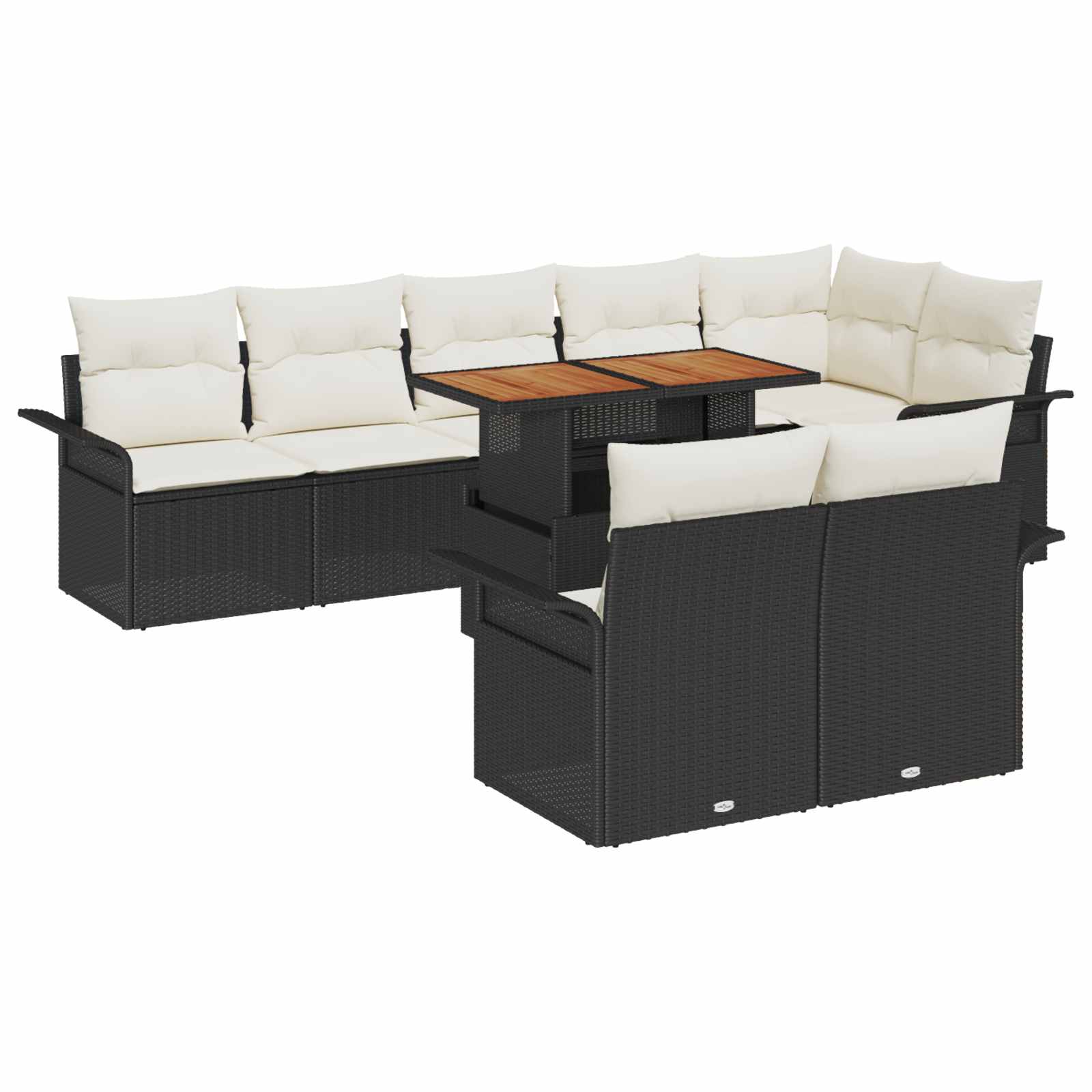 Tuinbankenset 9 st Zwart en Crème poly rattan