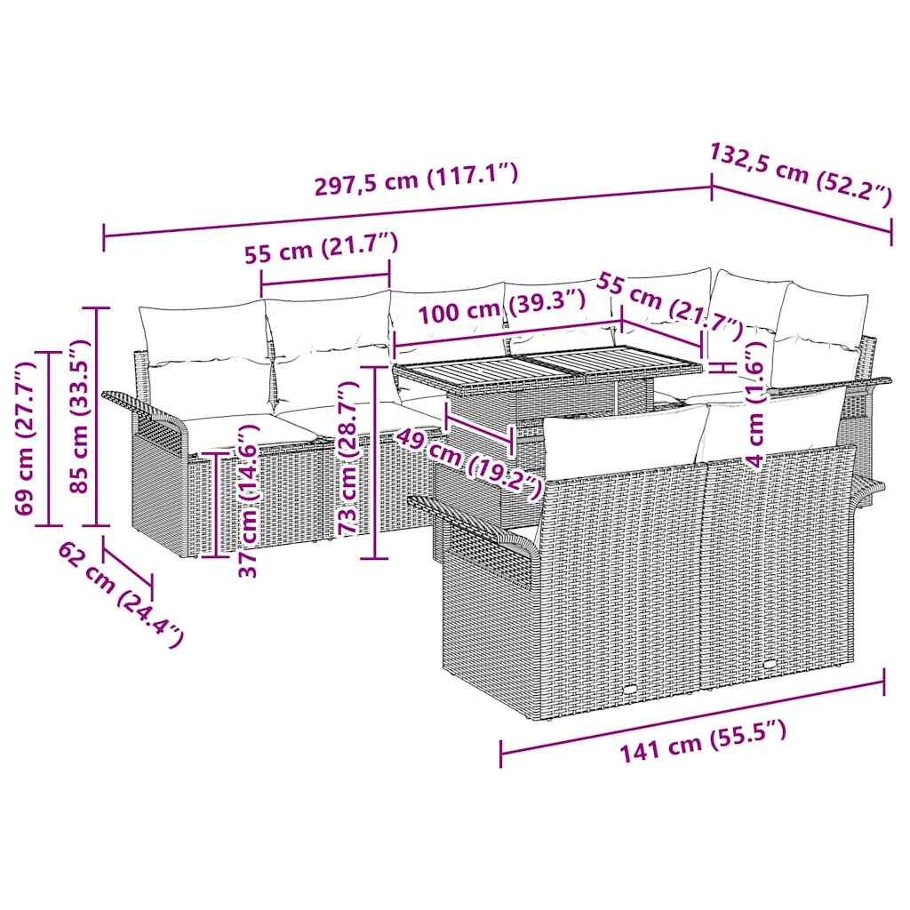 Tuinbankenset 9 st Grijs poly rattan