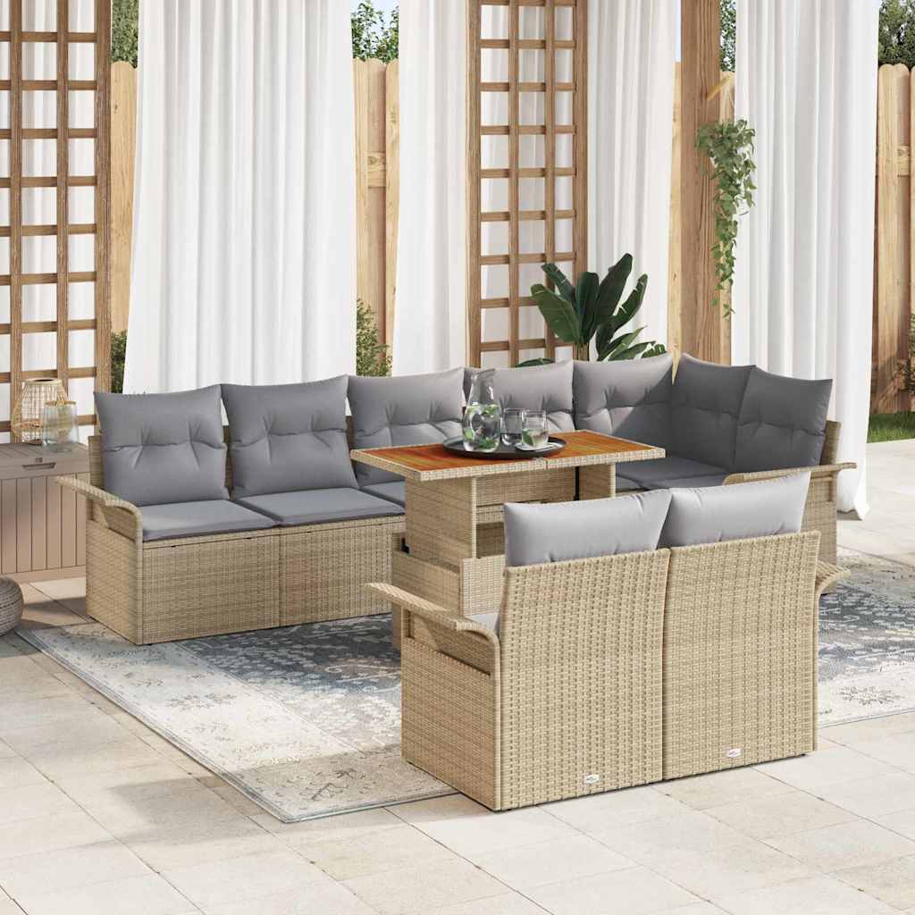Tuinbankenset 9 st Beige en Licht Grijs poly rattan