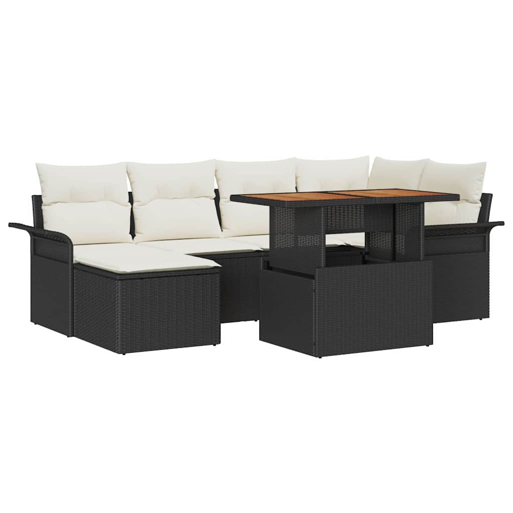 Tuinbankenset met kussen 7 pcs Zwart en Crème poly rattan