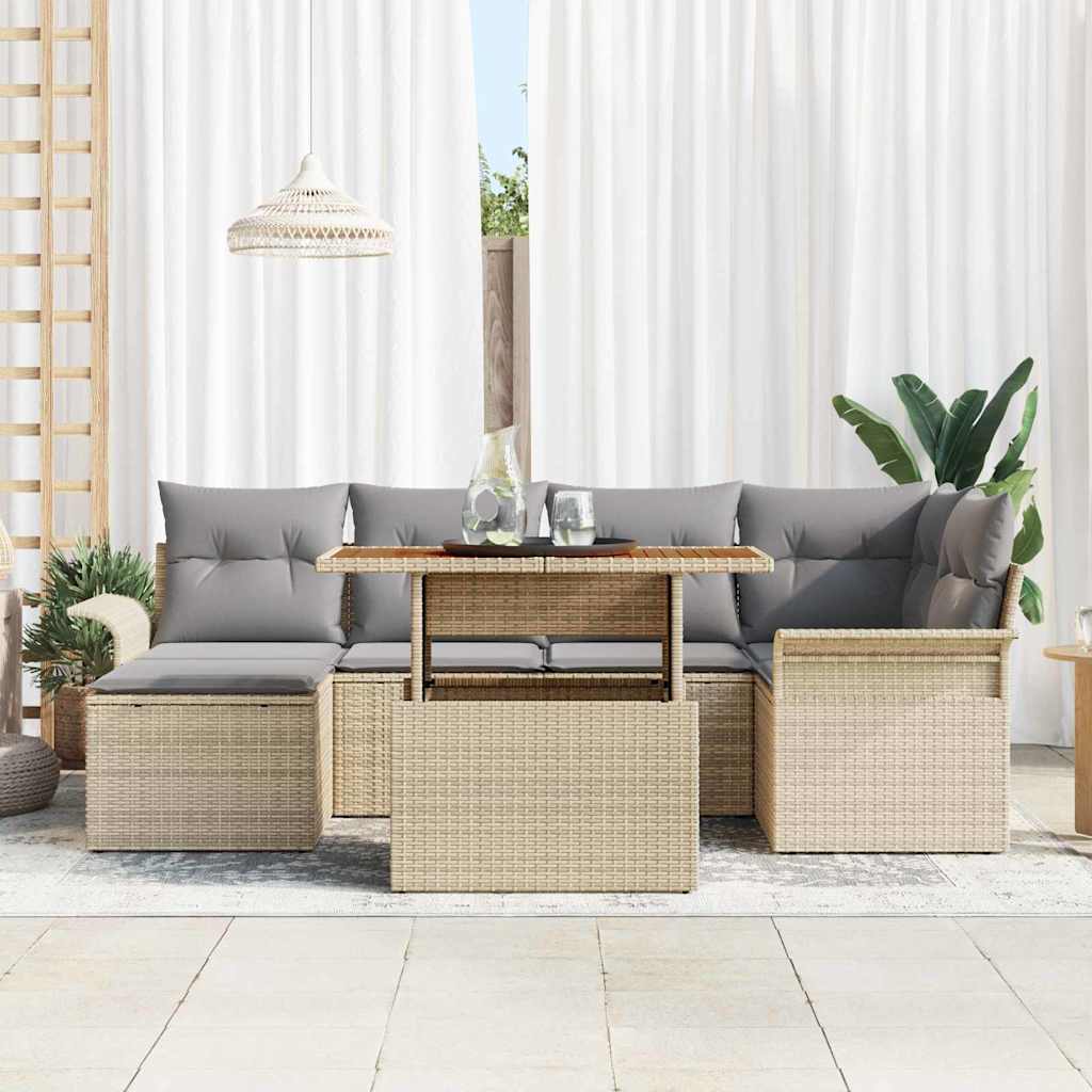 Tuinbankenset 7 st Beige en Licht Grijs poly rattan