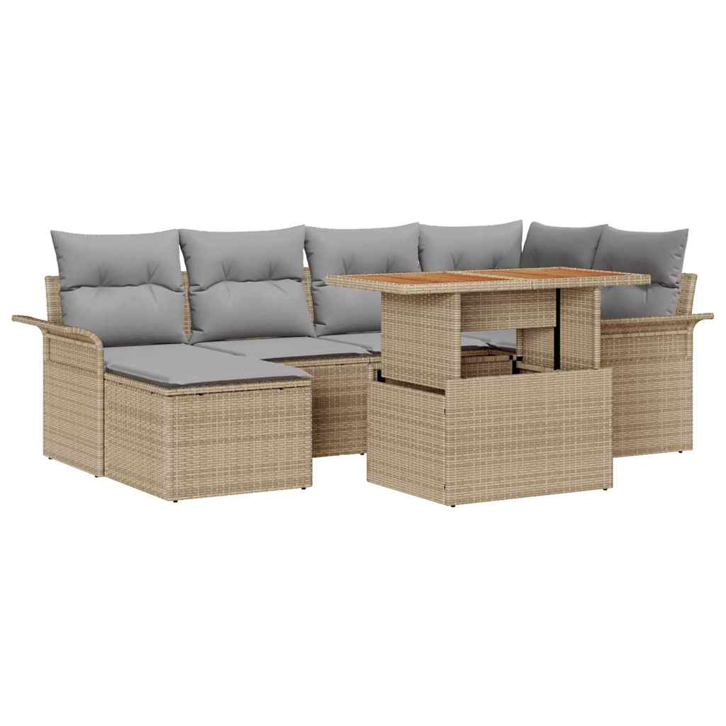 Tuinbankenset 7 st Beige en Licht Grijs poly rattan
