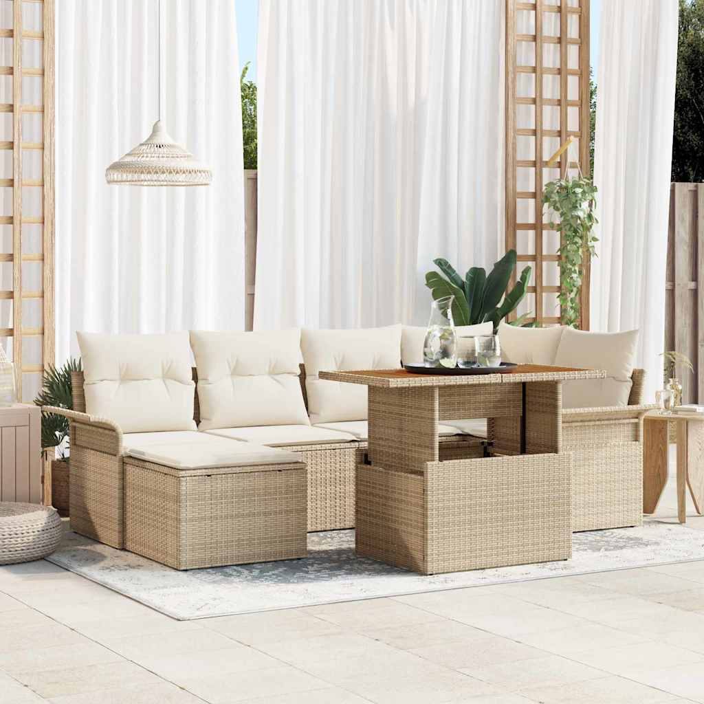 Tuinbankenset 7 st Beige en Crème poly rattan