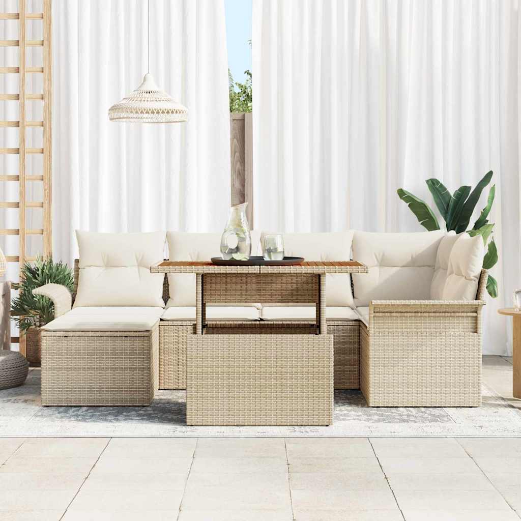 Tuinbankenset 7 st Beige en Crème poly rattan