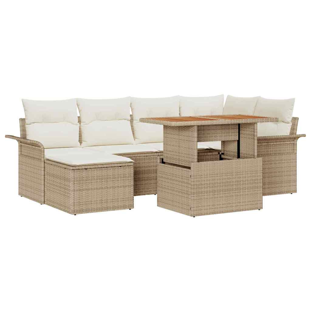 Tuinbankenset 7 st Beige en Crème poly rattan