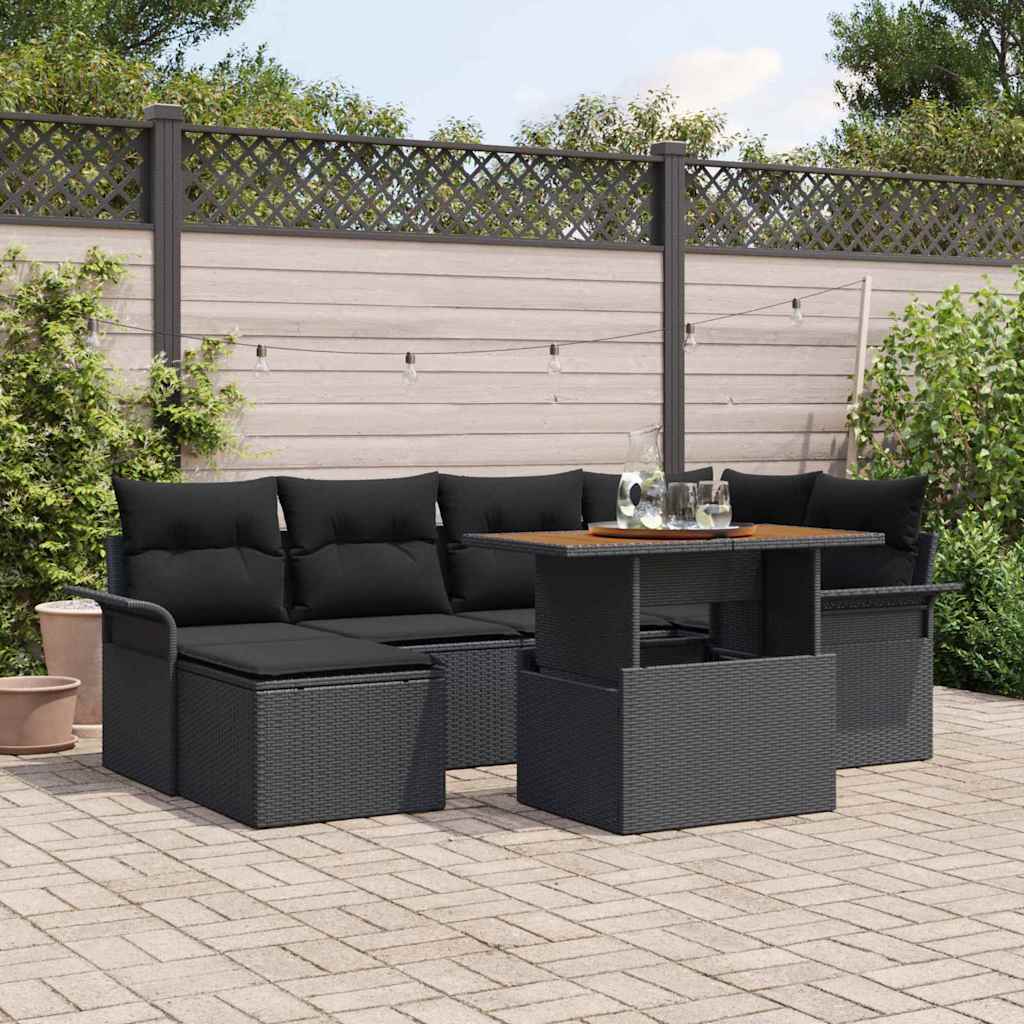 Tuinbankenset 7 st Zwart poly rattan