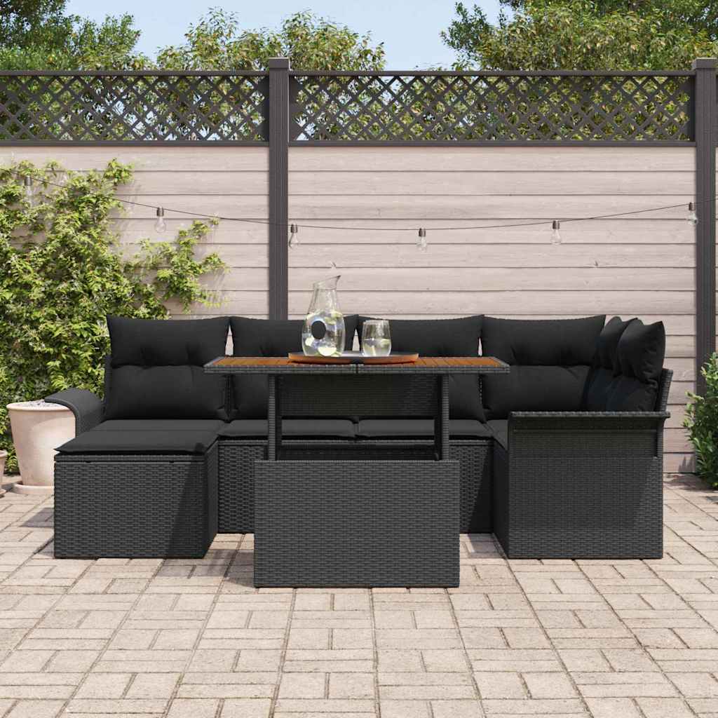 Tuinbankenset 7 st Zwart poly rattan