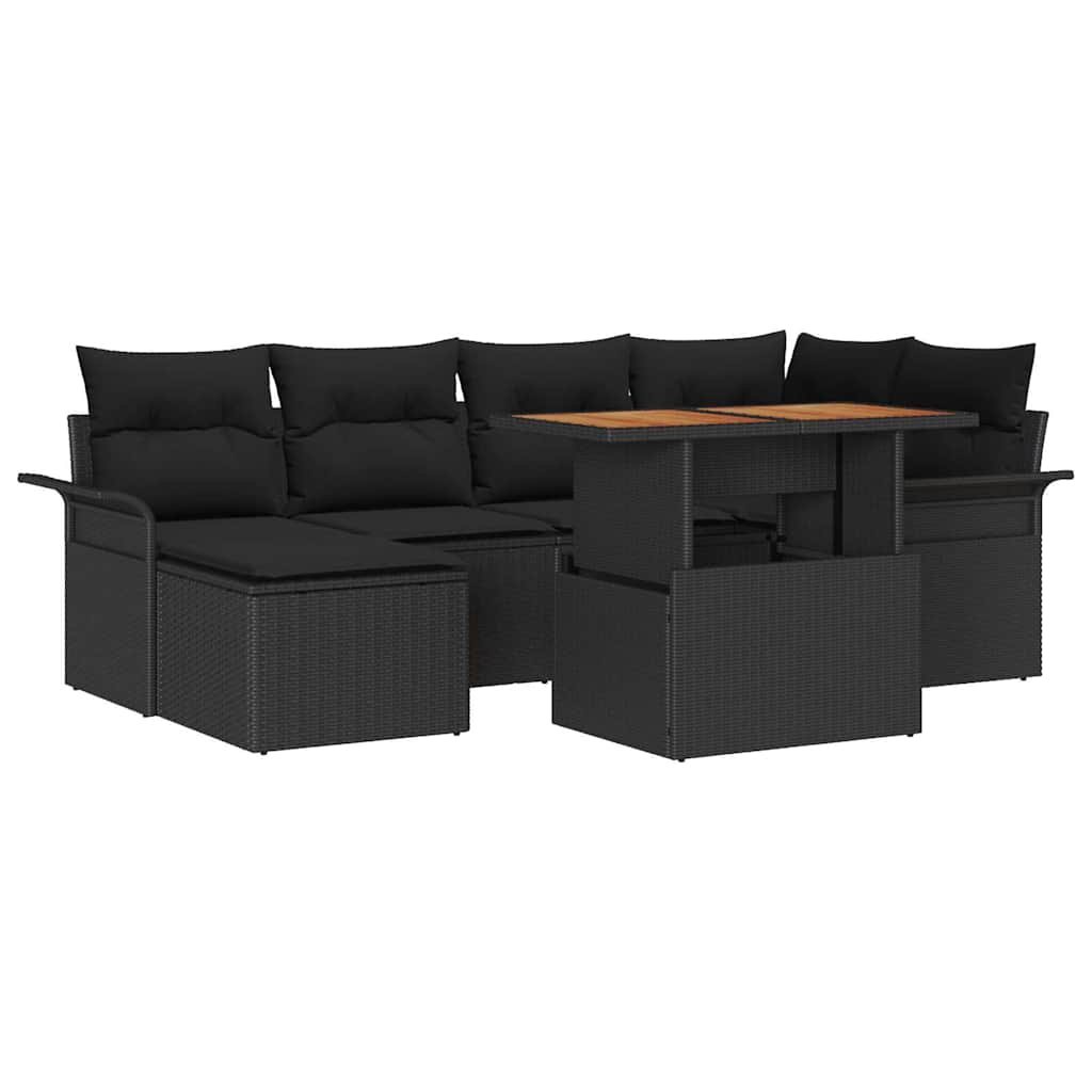 Tuinbankenset 7 st Zwart poly rattan