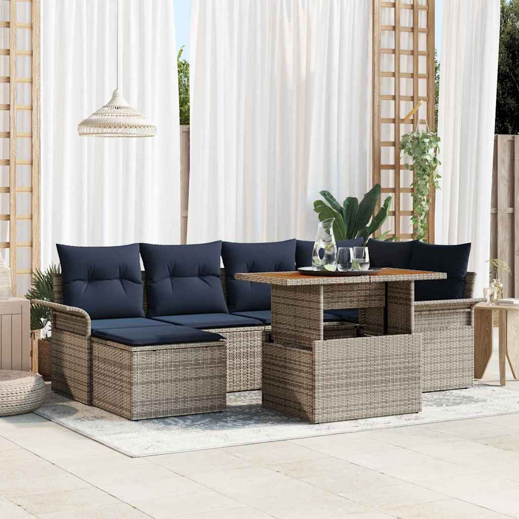 Tuin Sofa Set 7 st grijs en marineblauw