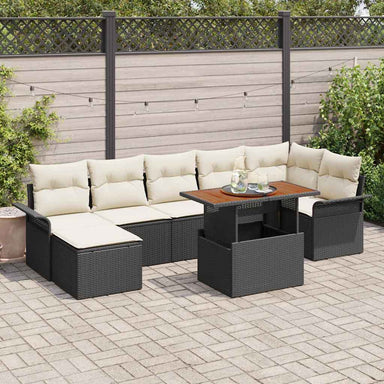 Tuinbankenset 8 st Zwart en Crème poly rattan