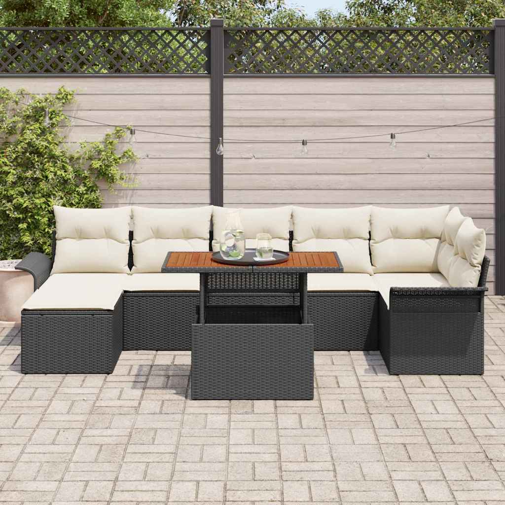 Tuinbankenset 8 st Zwart en Crème poly rattan
