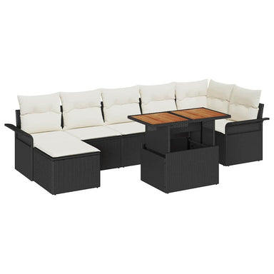 Tuinbankenset 8 st Zwart en Crème poly rattan