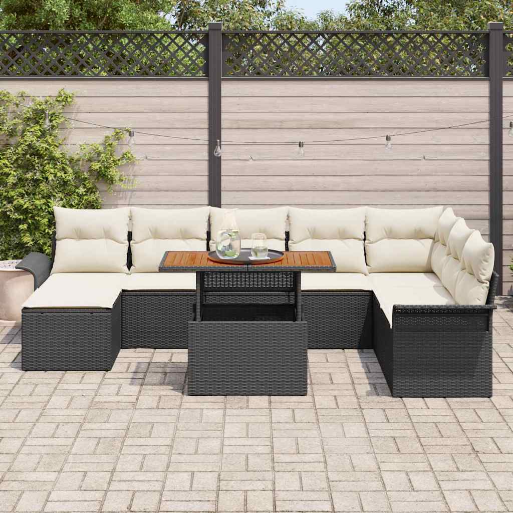 Tuin Sofa Set met kussen 9 pcs Zwart en crème