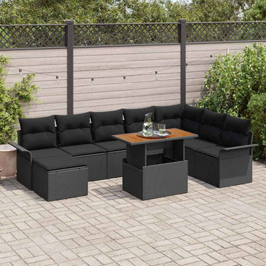 Tuin Sofa Set 9 st Zwart Poly rattan en gepoedercoat staal