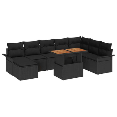 Tuin Sofa Set 9 st Zwart Poly rattan en gepoedercoat staal
