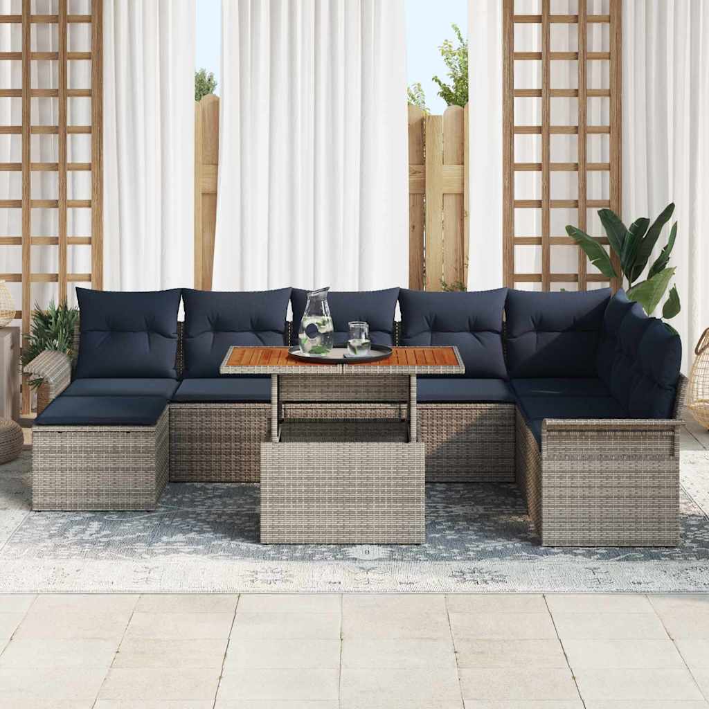 Tuin Sofa Set 9 st grijs en marineblauw