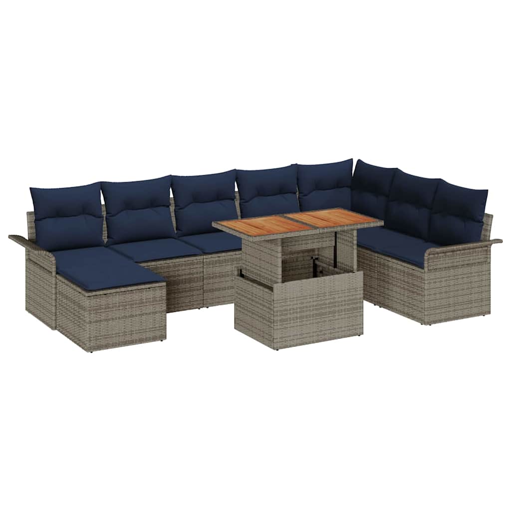 Tuin Sofa Set 9 st grijs en marineblauw