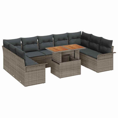 Tuin Sofa Set 10 st Grijs Poly rattan en gepoedercoat staal