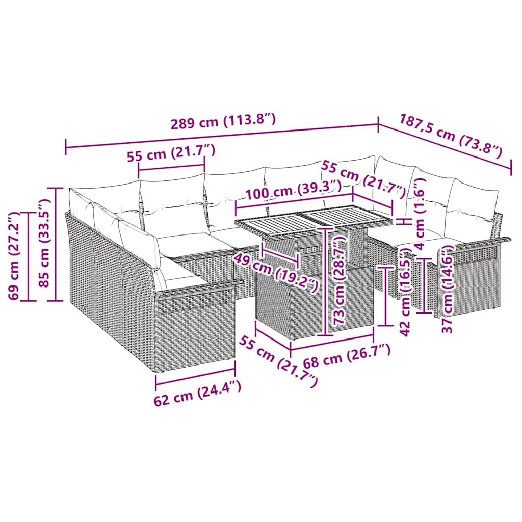 Tuin Sofa Set 10 st beige en lichtgrijs