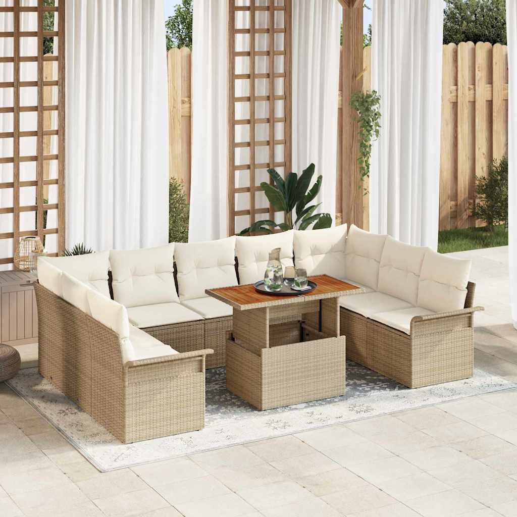 Tuin Sofa Set 10 st beige en crèmekleurig