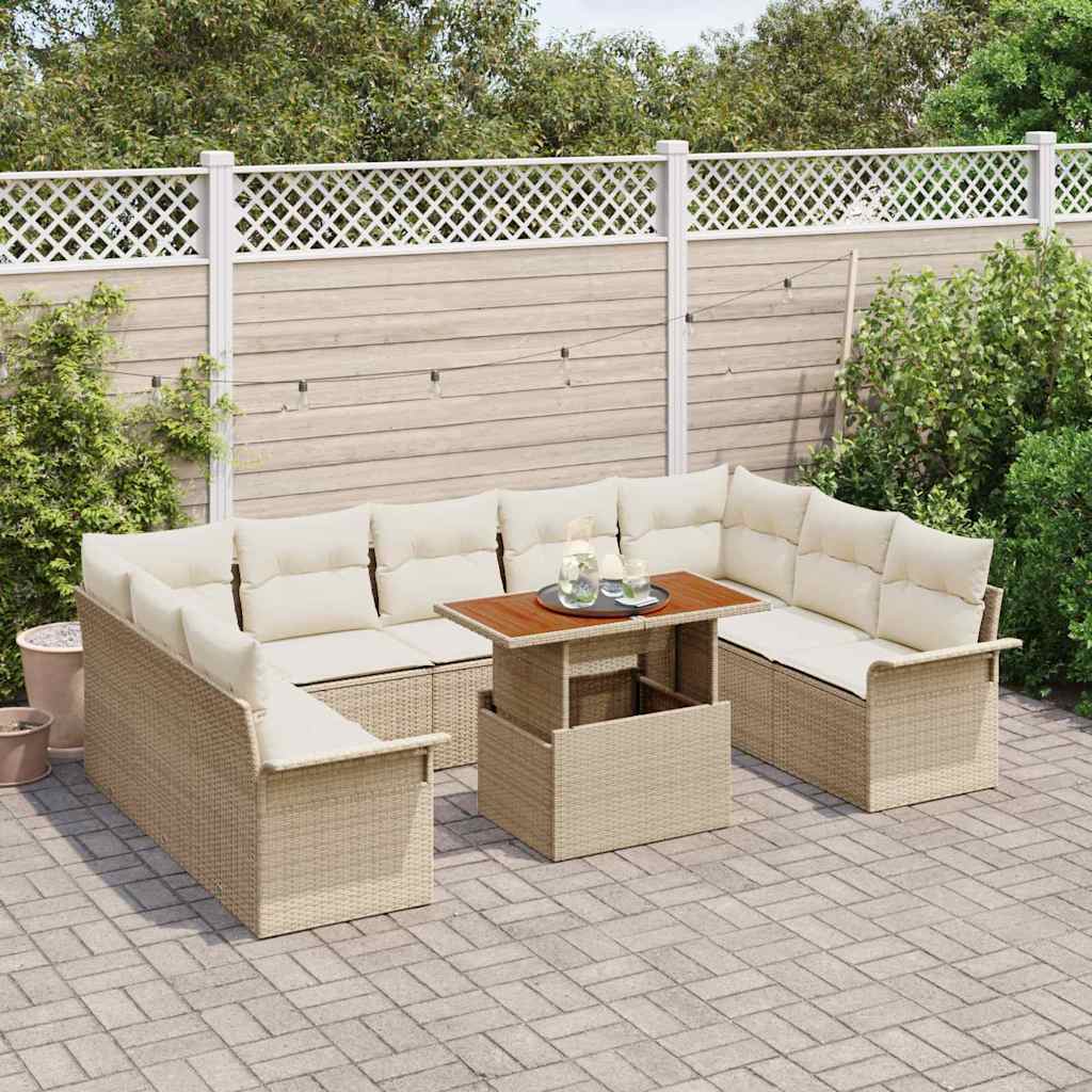 Tuin Sofa Set 10 st beige en crèmekleurig