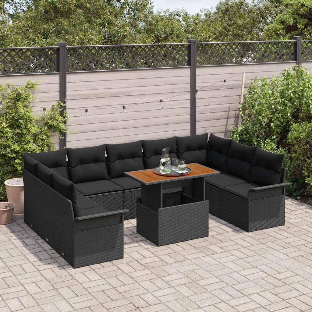 Tuin Sofa Set 10 st Zwart Poly rattan en gepoedercoat staal