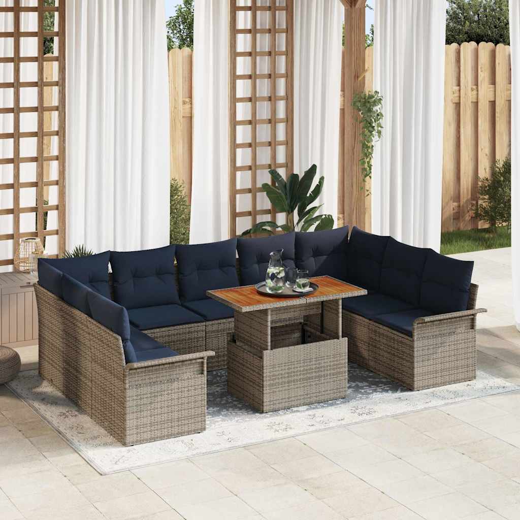 Tuin Sofa Set 10 st grijs en marineblauw