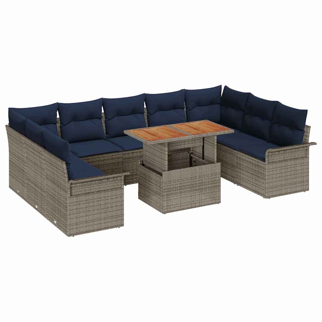 Tuin Sofa Set 10 st grijs en marineblauw