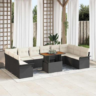 Tuinbankenset 11 st Zwart en Crème poly rattan
