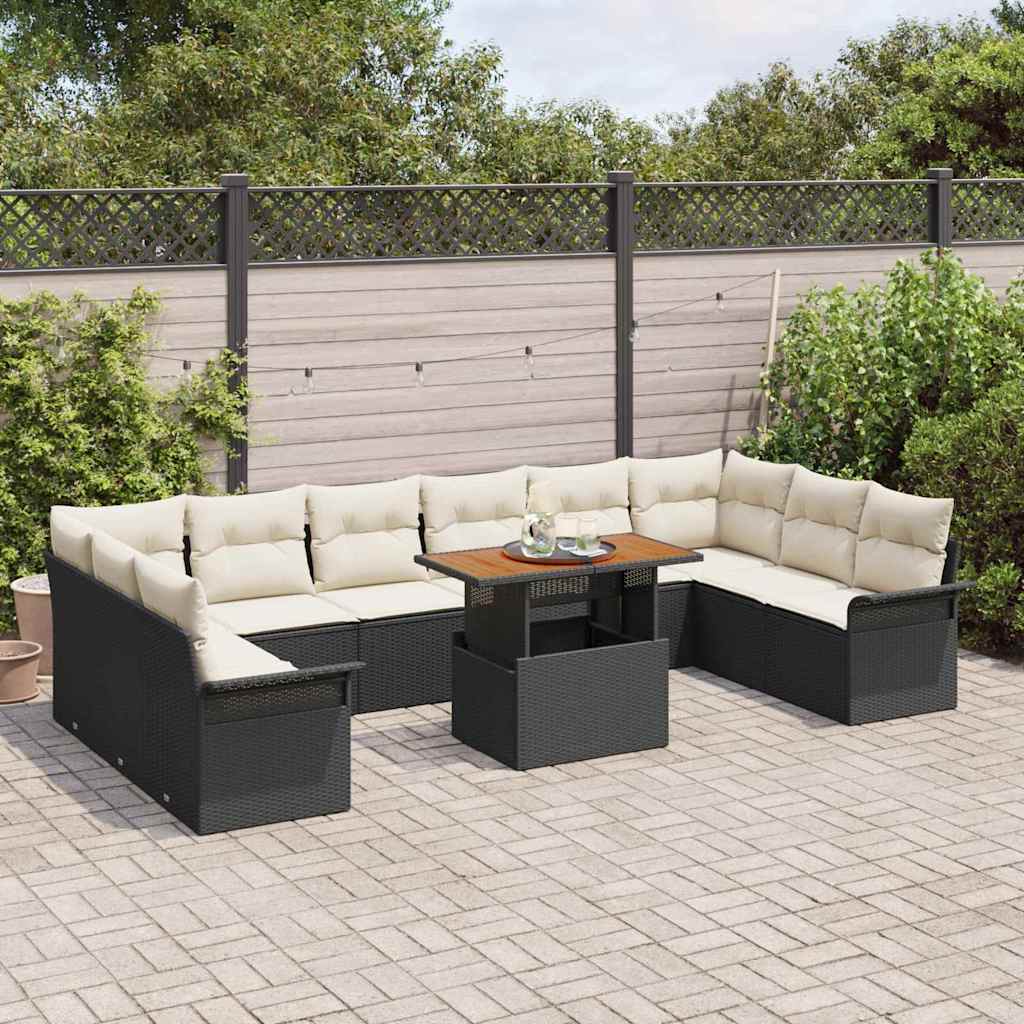 Tuinbankenset 11 st Zwart en Crème poly rattan