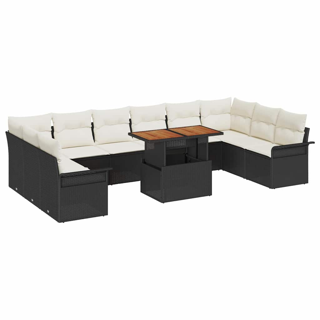 Tuinbankenset 11 st Zwart en Crème poly rattan