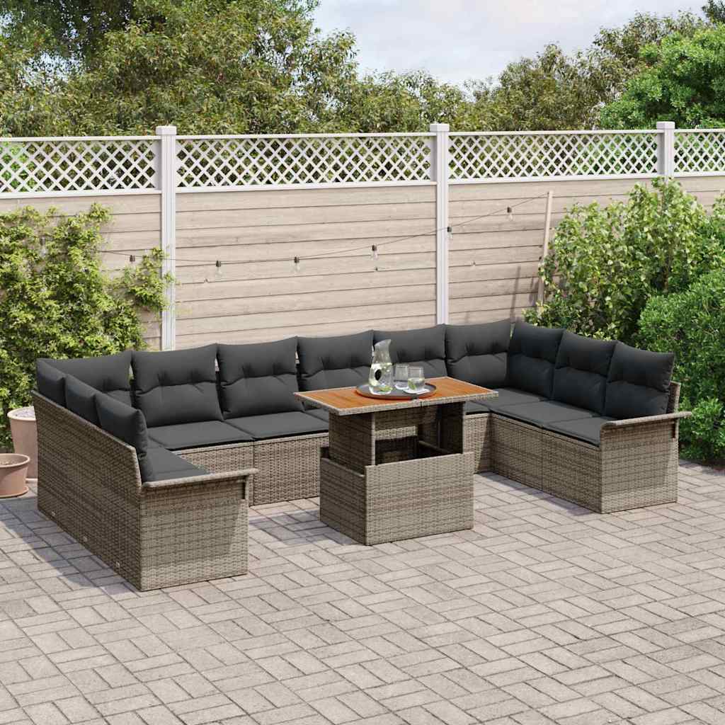 Tuinbankenset 11 st Grijs poly rattan