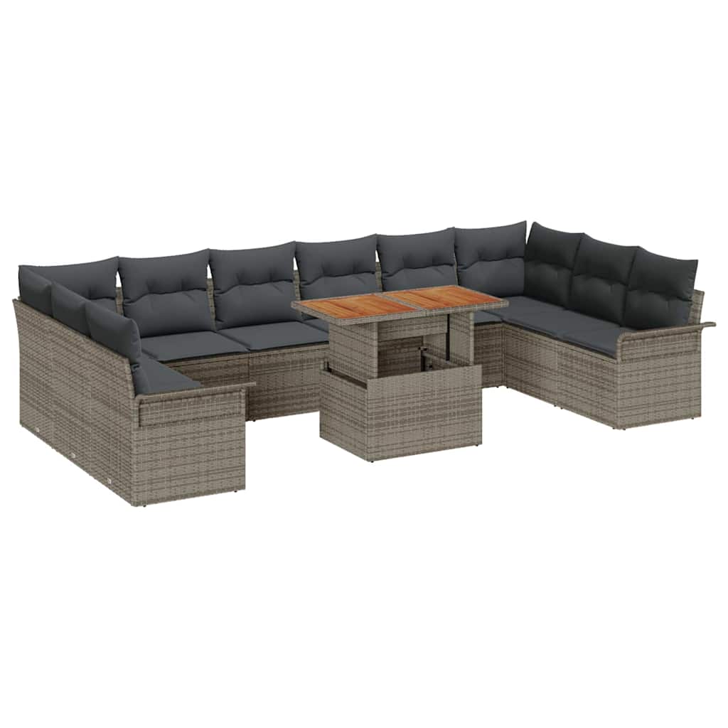 Tuinbankenset 11 st Grijs poly rattan