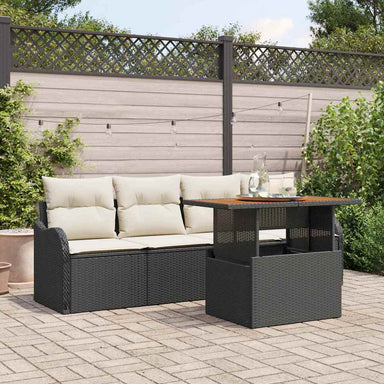 Tuinbankenset 5 st Zwart en Crème poly rattan