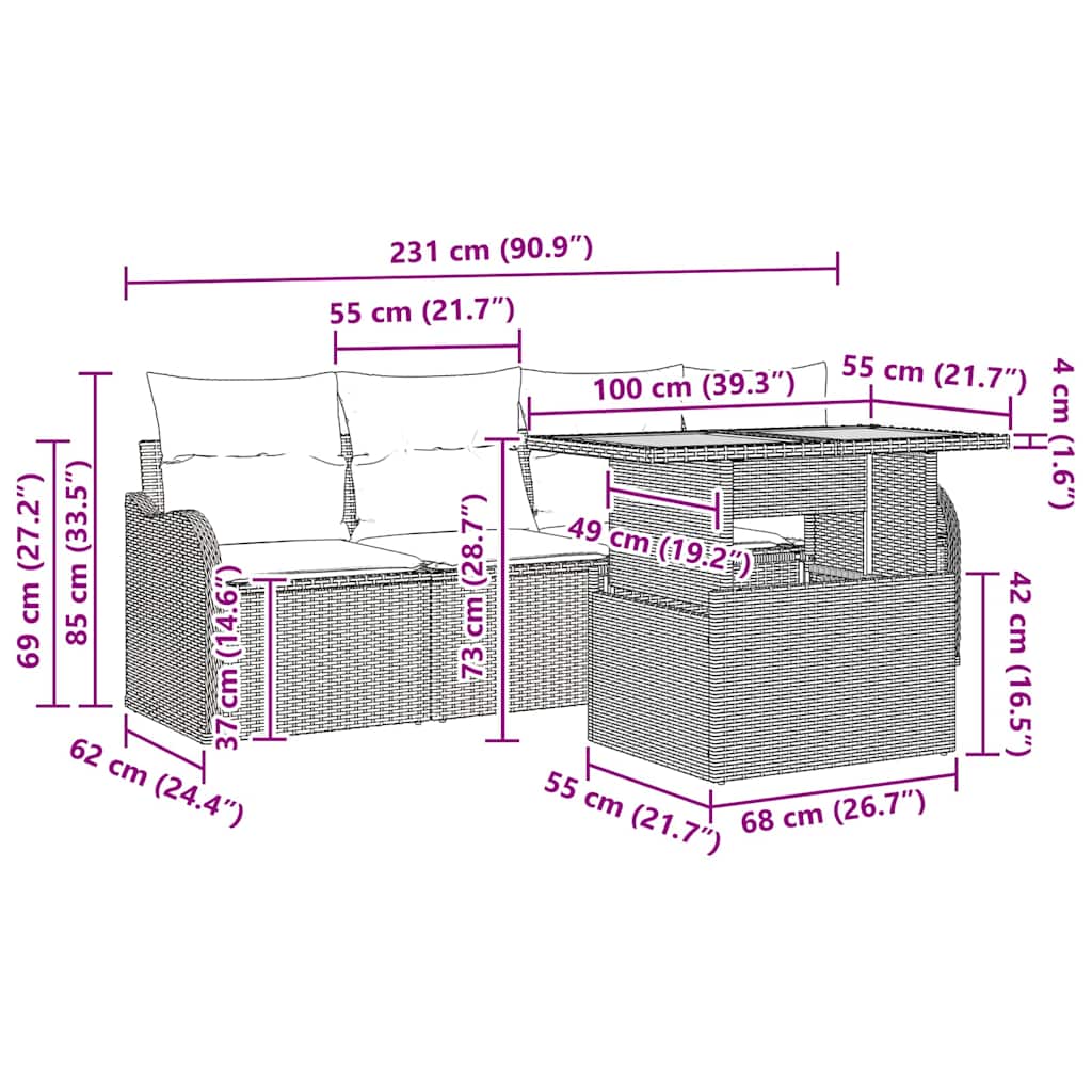 Tuinbankenset 5 st Zwart en Crème poly rattan