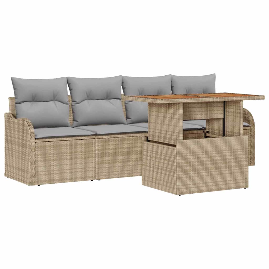 Tuinbankenset 5 st Beige en Licht Grijs poly rattan