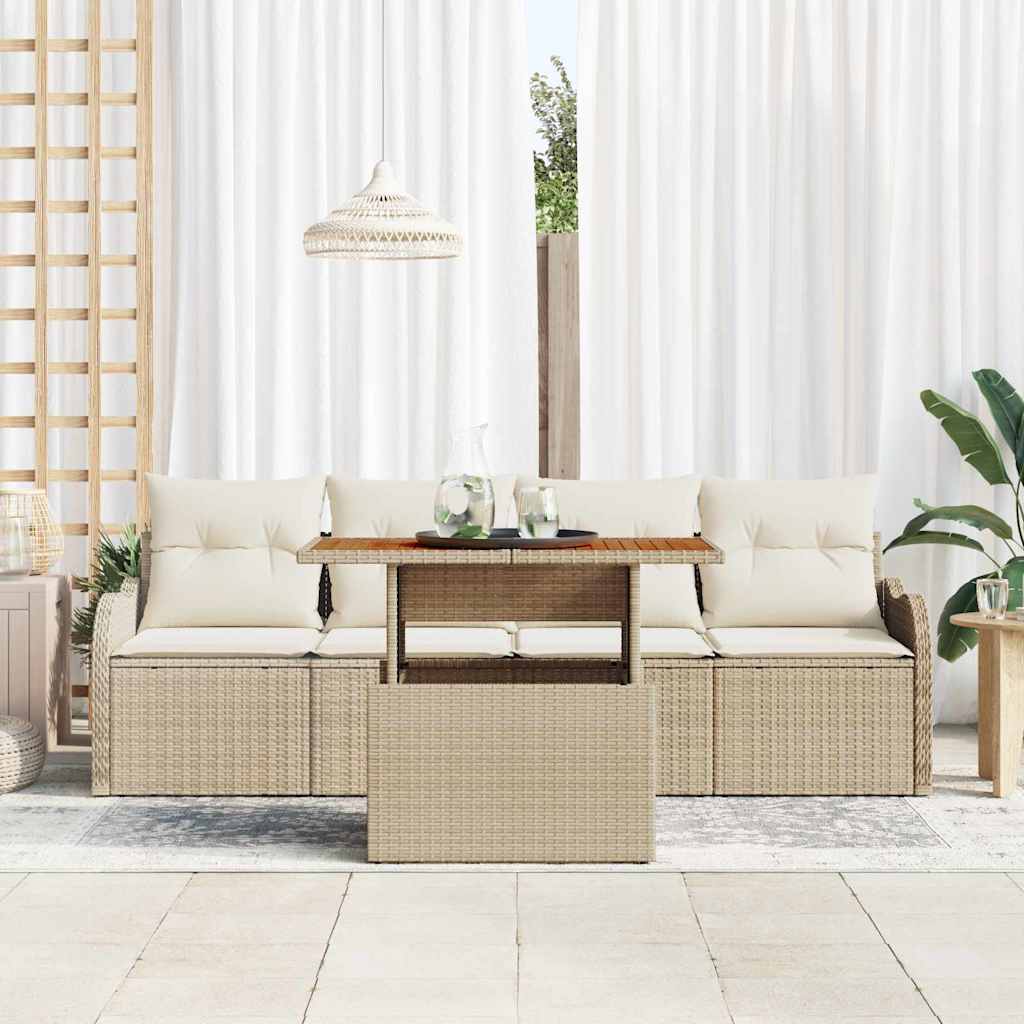 Tuinbankenset 5 st Beige en Crème poly rattan