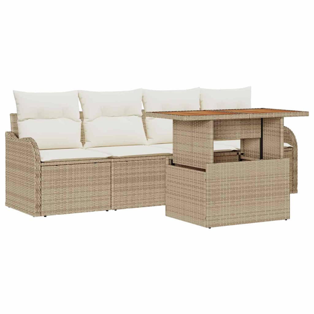 Tuinbankenset 5 st Beige en Crème poly rattan
