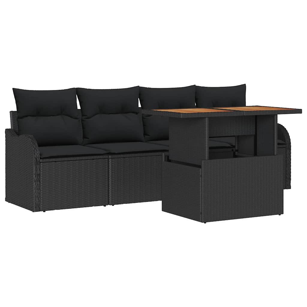Tuinbankenset 5 st Zwart poly rattan