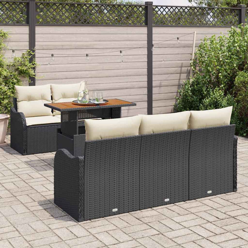 Tuinbankenset 6 st Zwart en Crème poly rattan