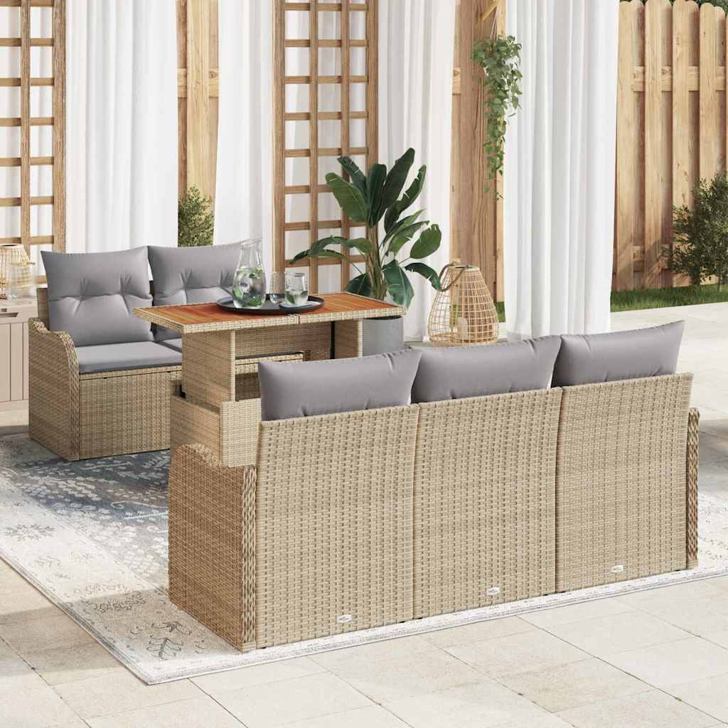 Tuinbankenset 6 st Beige en Licht Grijs poly rattan