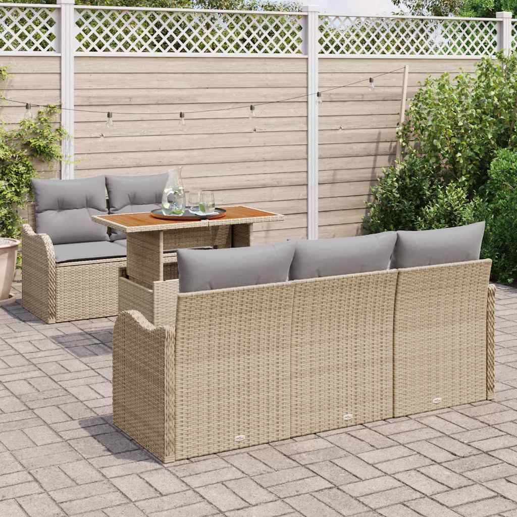 Tuinbankenset 6 st Beige en Licht Grijs poly rattan