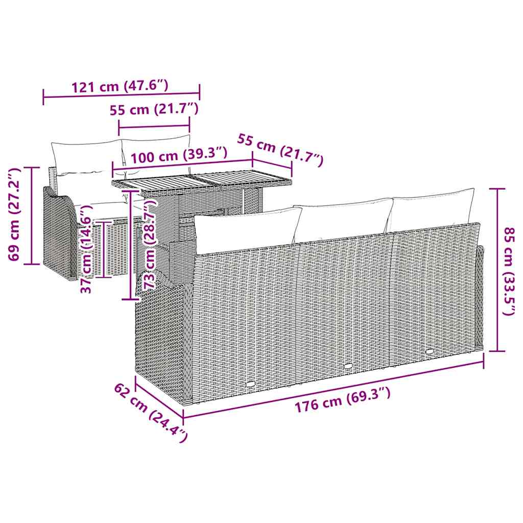 Tuinbankenset 6 st Beige en Licht Grijs poly rattan