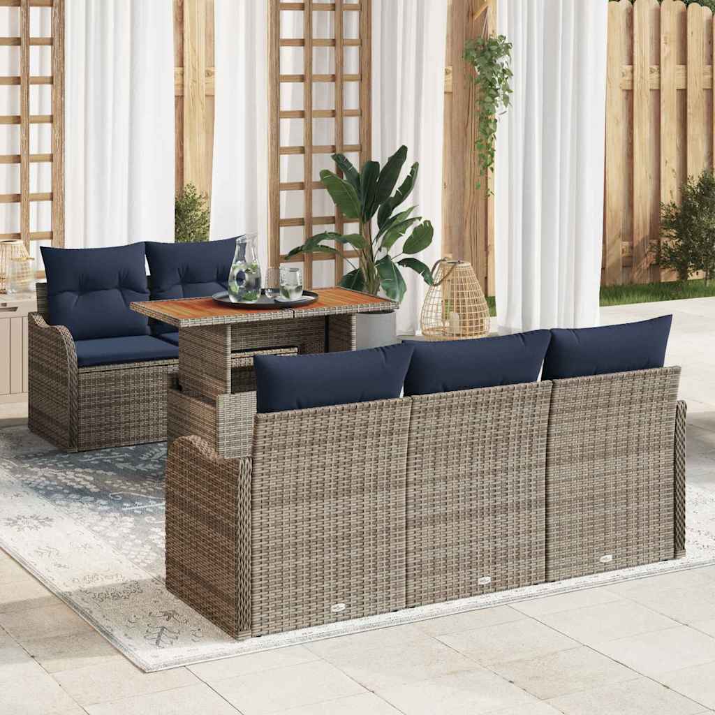 Tuin Sofa Set 6 st grijs en marineblauw