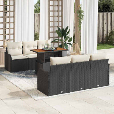 Tuinbankenset 7 st Zwart en Crème poly rattan