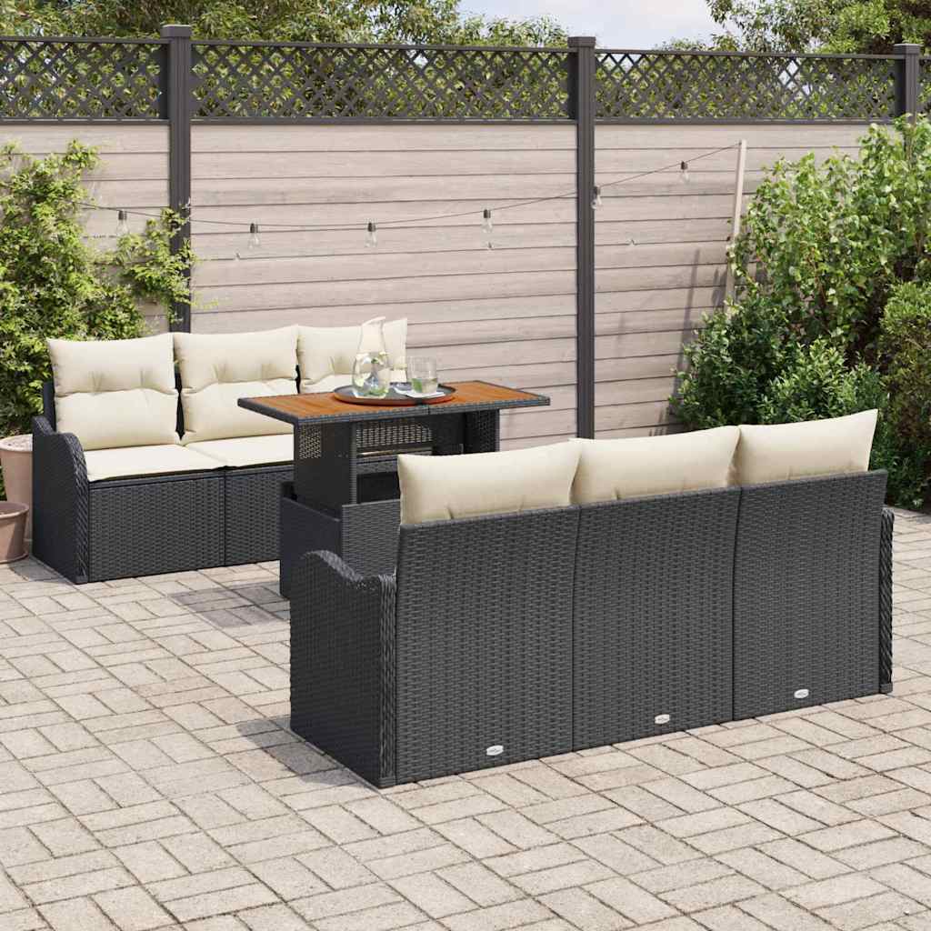 Tuinbankenset 7 st Zwart en Crème poly rattan