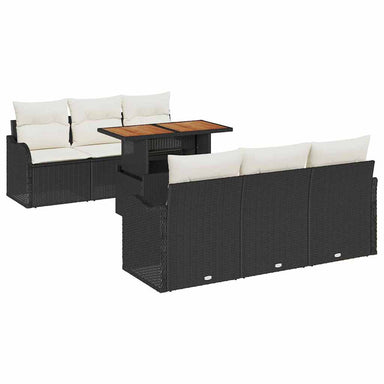 Tuinbankenset 7 st Zwart en Crème poly rattan